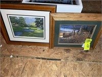 TWO FRAMED AND MATTED PRINTS, ONE OF GOLF CORSE BY