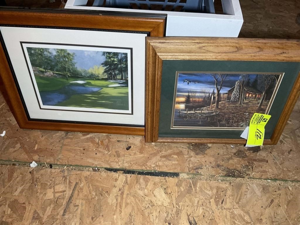 TWO FRAMED AND MATTED PRINTS, ONE OF GOLF CORSE BY