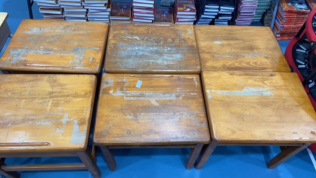 6 wooden children’s desks, 25 x 18 x 23 1/2 “
