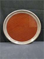 Formica tray with silver plate rim,  16"diam