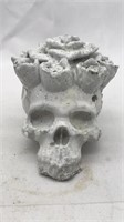 2 Concrete Skull W/ Roses Figure - Painted White
