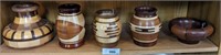 5 PC EXOTIC WOOD BOWLS AND VASES