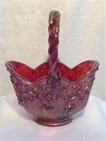 Fenton "Lily Valley" Cranberry Art Glass Basket