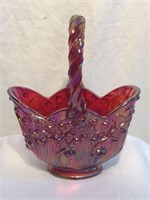 Fenton "Lily Valley" Cranberry Art Glass Basket