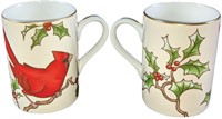 2 Fitz & Floyd Christmas Holly Cardinal Mugs Retir