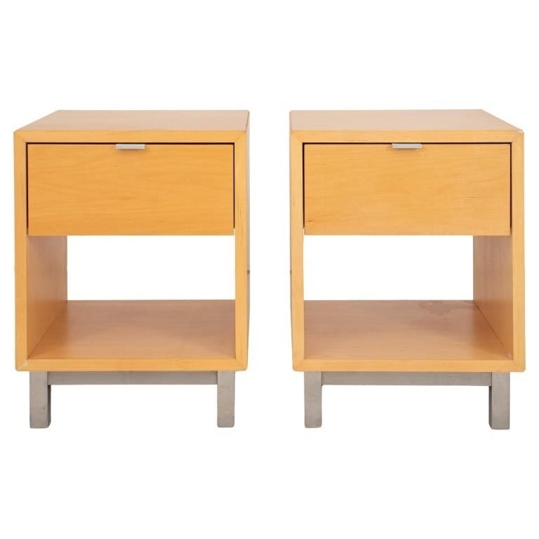 Danish Modern Style Blonde Wood End Tables, Pair