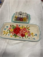 Pioneer woman butter dish and platter