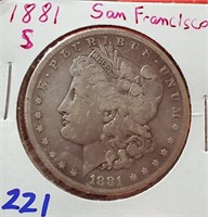 1881 S Morgan US silver dollar San Francisco