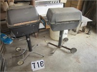 One gas grill & one charcoal grill