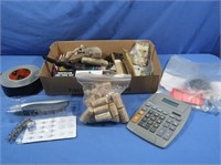 Calculator, Corks, Gorilla Tape, Pry Tool Kit