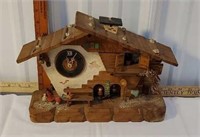 German Wood Weather House with Clock
