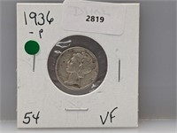 1936 90% Silv Mercury Dime