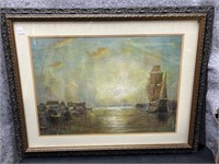 Harbor Picture Framed in Gold / Brown Edge