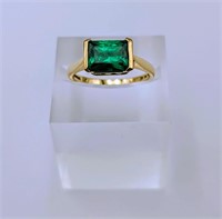 14k Synthetic Emerald & CZ Ring