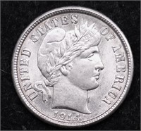 1914 BARBER DIME CHOICE BU