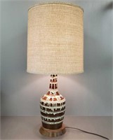 Mid-century modern pottery lamp with shade - 29"
