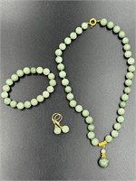 Green Jade Gemstone Earring-Bracelet-Necklace Set