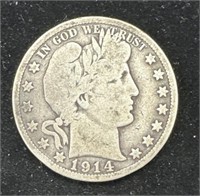 Silver 1914-S Barber Half Dollar