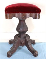 Victorian Velvet Upholstered Piano Stool