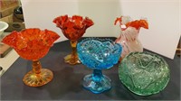 Nice five piece lot of multicolored glassware -