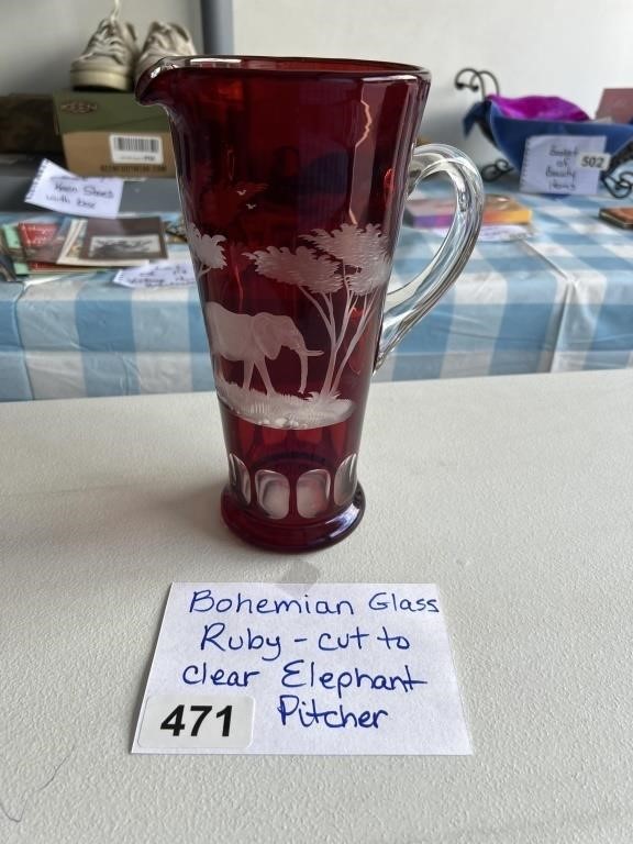 Bohemian Glass Elephant Pitcher U238