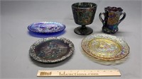 5 Pc Carnival Glass Grouping: Plates & More