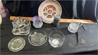 Misc glass pieces, candle holders, decorative