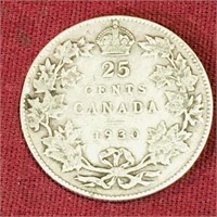 Silver 1930 Canada 25 Cent Coin