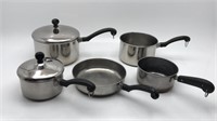 4 Farberware & 1 Revereware Pots W/ Aluminum Clad