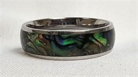 S/S BAND WRAPPED W ABALONE SHELL RING SIZE 11