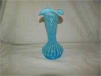 Striped Blue Opalescent Art Glass vase