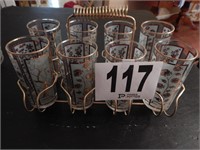 EIGHT WATER GLASSES & CADDY
