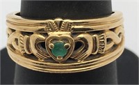 10k Gold Claddagh Natural Emerald Ring