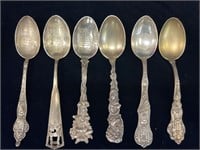 6 Sterling Silver Kentucky Souvenir Spoons:
