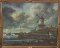 Dutch Harbor Scene Oil Painting