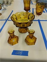 Amber Coin Glass Console Bowl And Candle Holders