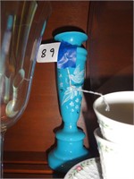 2 blue ceramic candle holders