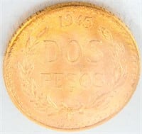 Coin Mexico 2 Peso Gold Coin 1945