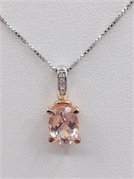 Sterling Silver Morganite(1ct) & Diamond Pendant