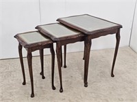 LEATHER/GLASS TOP NESTING TABLES