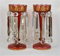 Pair Large Victorian Vases With Large Crystals