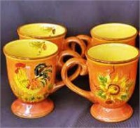 4 Orange Rooster by Maxcera Hand Painted Mugs