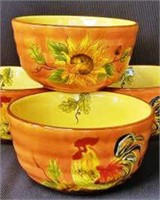 2 Orange Rooster Soup Bowls by Maxcera