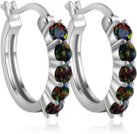 14k Gold-pl. .30ct Black Opal Hoops Earrings