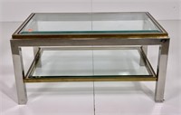 End table, brass, chrome and glass, 2 levels,