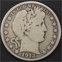 1913 BARBER HALF DOLLAR VG