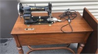 Vintage White Rotary Sewing Machine With Cabinet