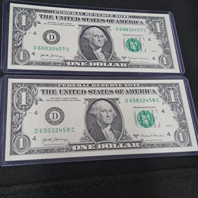 (2) Two 2017 A Sequential $1 Dollar Crisp