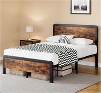 IDEALHOUSE Full Size Metal Bed Frame with Rustic