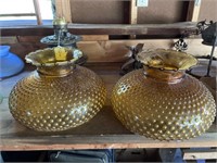 Oil Lamp & 2 Amber Lamp Shades